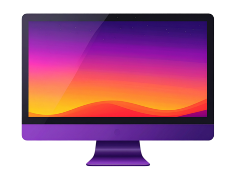 Stylized desktop monitor with colorful purple and orange display isolated on transparent background PNG