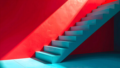 Fototapeta premium A stark architectural composition featuring a set of stairs bathed in dramatic light and shadow.