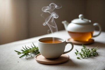 Fototapeta premium Steaming Tea with Rosemary