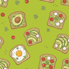seamless background with avocado toast