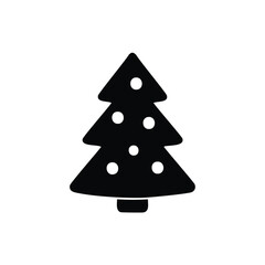 Black silhouette icon of a Christmas tree with ornaments