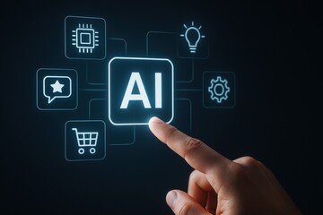 Innovative AI Technology Concept Touchscreen Interaction with Various Icons and Symbols