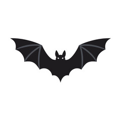 Black silhouette of a bat with outstretched wings on white background Keywords: bat, silhouette