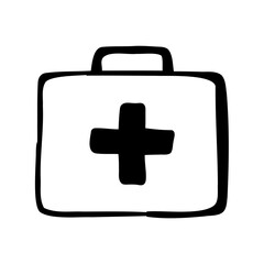 Obraz premium Stylized hand drawn first aid kit in black and white design