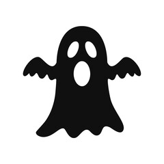 Black silhouette of a cartoon ghost with open mouth on white background Keywords: ghost, phantom
