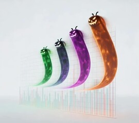 Halloween Growth Chart Animation with Glowing Pumpkin Heads Rising on Colorful Curves Showing Business Success and Spooky Financial Data Visualization - Powered by Adobe