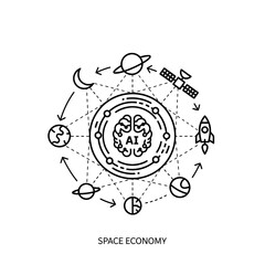 Obraz premium Space economy ai brain concept vector illustration scalable icon set vector