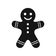 Black silhouette of a gingerbread man cookie on white background Keywords: gingerbread man