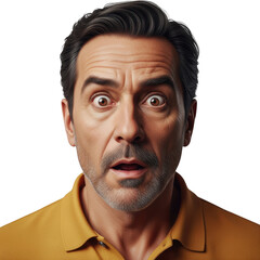 Obraz premium Shocked middle aged man expresses astonishment wide eyed and open mouthed surprise emotion
