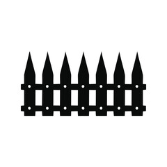 Black silhouette of a pointed picket fence on a white background