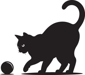 Obraz premium Playful silhouette black cat pouncing on round ball artistic image
