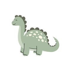 Cute  dinosaur illustration with a smiling face and green body featuring white spots, ideal for kids' designs, educational materials, or nursery decor.