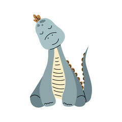 Blue Brontosaurus Dinosaur Illustration with Spikes © Mariana