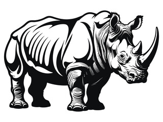 Fototapeta premium Bold Tribal Rhinoceros Illustration in Black and White