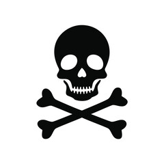 Black Silhouette of Skull and Crossbones on White Background