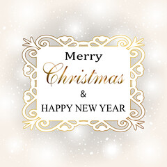 Christmas text in a beautiful frame.Vector New Year illustration with congratulatory text in elegant frame on light background.