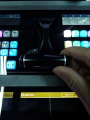 Top view of video switcher in television and broadcast system.	