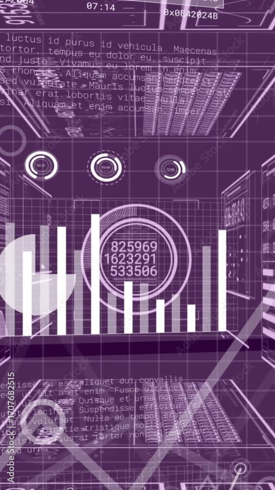 Canvas Prints animation of light trails over data processing on purple background