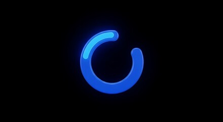 A vibrant, glowing blue circle graphic, animated as a loading icon against a dark background.