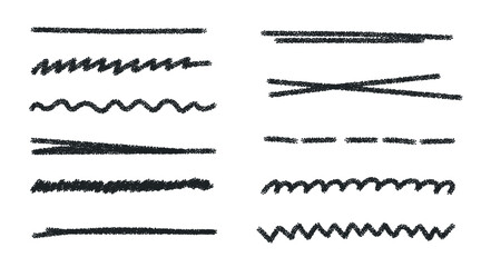 Fototapeta premium hand-drawn lines in chalk black pastel scribble strokes. Hand drawn crayon underline, zigzag, dash line collection