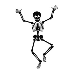 Joyful skeleton with arms outstretched on white background