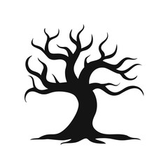 Silhouette of a Bare Tree with Twisted Branches Keywords: tree, silhouette, bare, branches