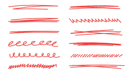 hand-drawn lines in chalk red pastel  scribble strokes. Hand drawn crayon underline, zigzag, dash line collection © Anminsi