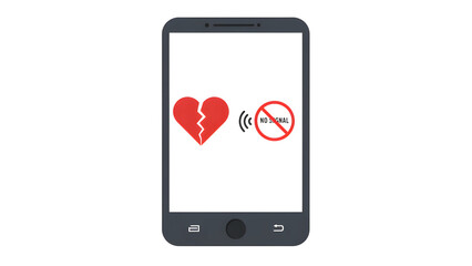 Smartphone displaying broken heart and no signal icon, symbolizing lost connection or communication in a relationship,