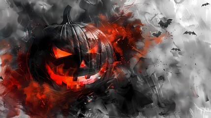 Ein schwarzer Halloween K&uuml;rbis von innen rot belauchtet.