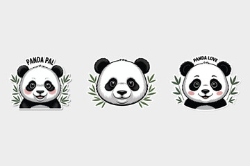 Obraz premium Cute panda faces with bamboo leaves bear animal