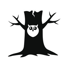 Silhouette of a spooky tree with an owl Keywords: tree, silhouette, spooky, owl, Halloween, dark