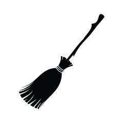 Silhouette of a witch's broomstick on a white background