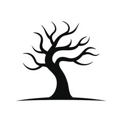 Stylized black silhouette of a bare tree on a white background