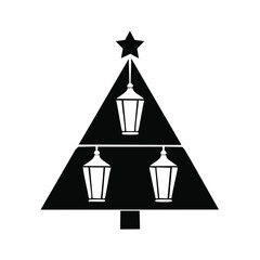 Stylized Christmas Tree with Lanterns Silhouette holiday