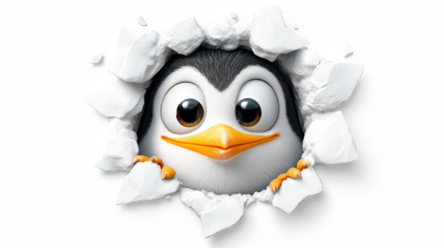 Cute Penguin Peeking Through Ice on Transparent Background