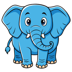 The adorable blue elephant stands cheerfully, showcasing its big ears and tiny curled trunk