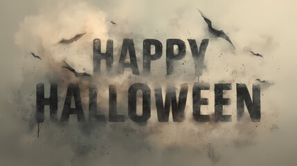 Der Text Happy Halloween in grau und schwarz mit Flederm&auml;usen.