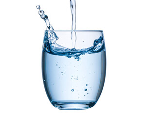  Pouring Water into Glass, Side View, Isolated on Transparent Background