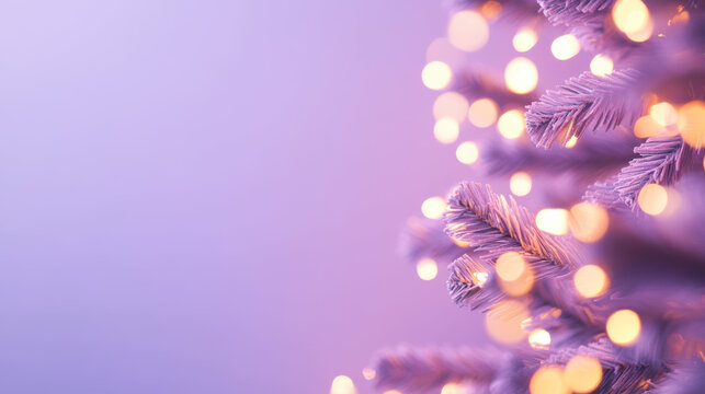 Magical Christmas tree with glowing purple light creates an ethereal festive celebration. Dreamy, serene background perfect for holiday greeting card or winter seasonal design - Powered by Adobe