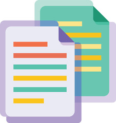 Two overlapping documents with colorful text lines and transparent effect papers files