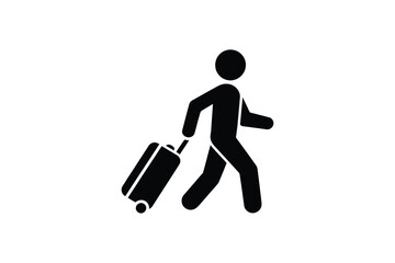 Silhouette of a person walking with a rolling suitcase