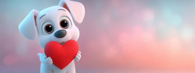 Cute Valentine&rsquo;s Day puppy with big heart in 3D cartoon style