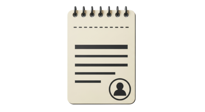 Isolated notebook with contact information, personal data in organizer, black lines