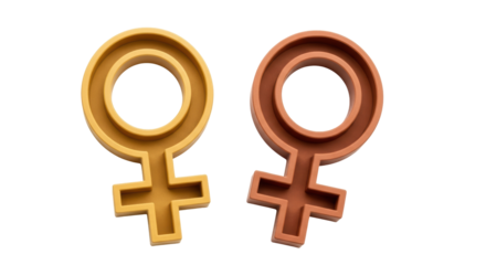 Isolated Venus symbols with golden and brown coloring, female gender symbols, feminism concept