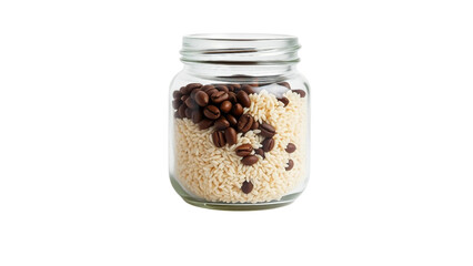 Jar of Coffee Beans and Rice Grains A Unique Still Life Composition on White