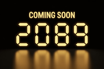 Exciting future reveal imminent with glowing digital numbers 2089 and bold COMING SOON text creating anticipation and wonder