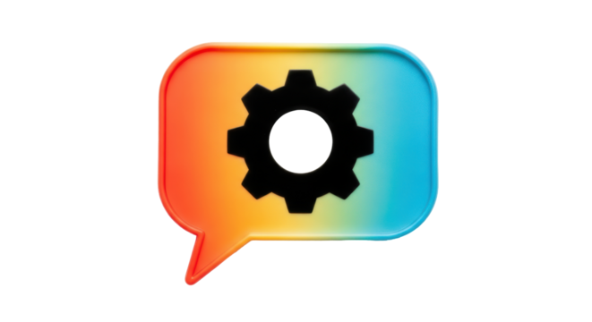 Isolated gear icon in speech bubble with gradient, setting, configuration, service idea