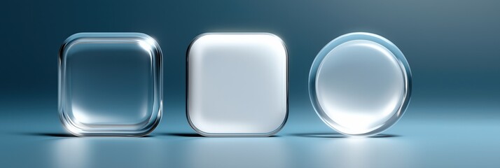 Transparent 3d geometric shapes on blue background