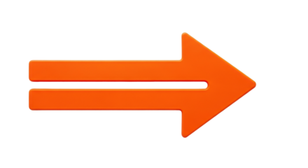 Isolated orange arrow, direction and navigation sign pointing right, digital graphic, graphic element