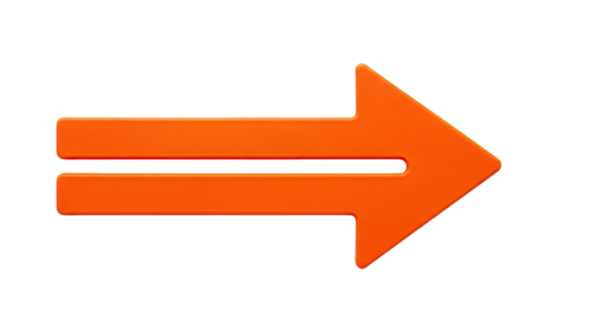 Isolated orange arrow, direction and navigation sign pointing right, digital graphic, graphic element